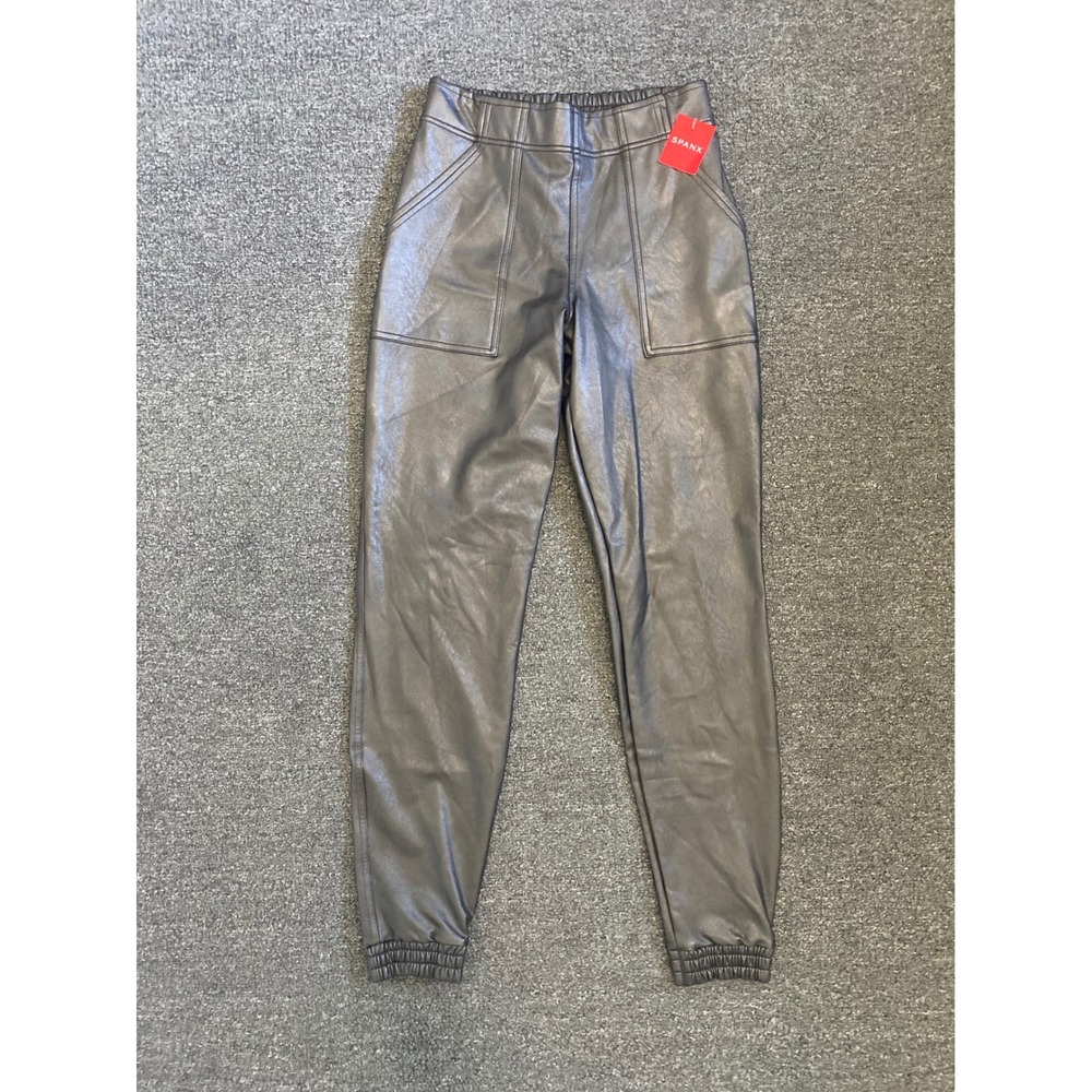 Spanx Leather Like Jogger Noir Black Womens Small 20364R High Rise Casual NEW